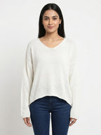 Off White Solid Relaxed Fit Knitted Sweater