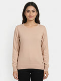 Women's Beige Solid Round Neck Sweater