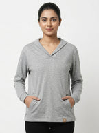 Grey Solid Hooded Sweatshirt with Kangaroo Pocket