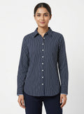 Navy Striped Regular Fit Casual Shirt