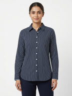 Navy Striped Regular Fit Casual Shirt
