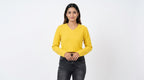 Yellow V-Neck Ribbed Long Sleeve Sweater