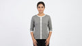 Women's Grey Solid Knit Button-Up Sweater with White Trim