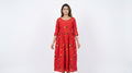 Red Floral Embroidered Flared Cotton Dress