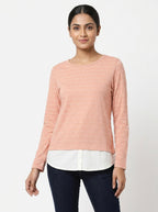 Women's Peach Textured Long Sleeve Layered Top