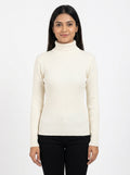 Women's Off White Ribbed High Neck Sweater