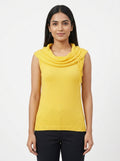 Yellow Sleeveless Cowl Neck Knit Top