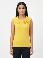 Yellow Sleeveless Cowl Neck Knit Top