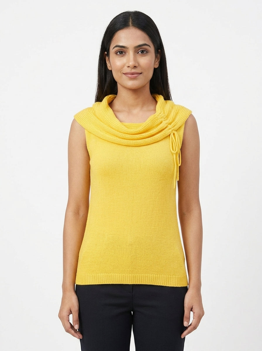 Yellow Sleeveless Cowl Neck Knit Top
