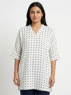 White Printed Relaxed Fit Tunic Top