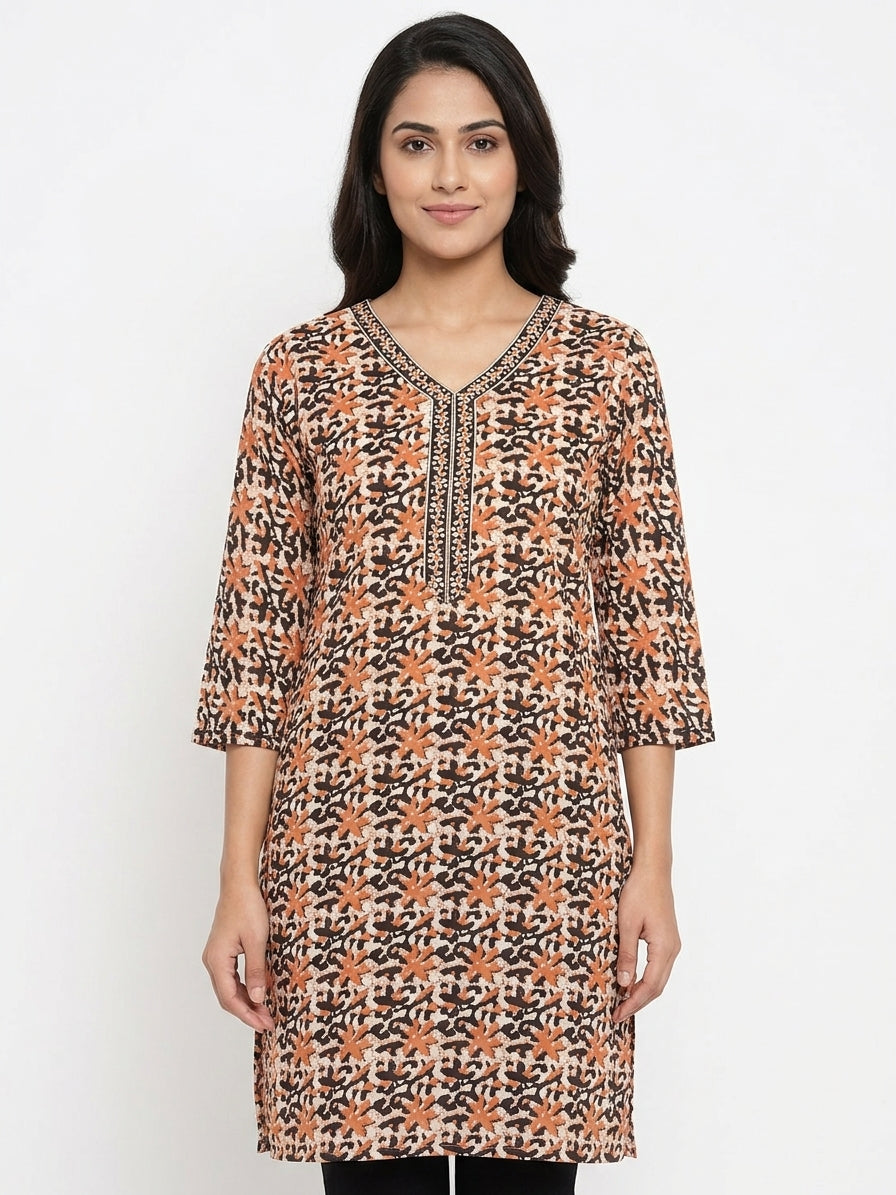 Women's Multi-Color Abstract Printed Cotton Kurti