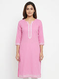 Women's Pink Embroidered Straight Kurti