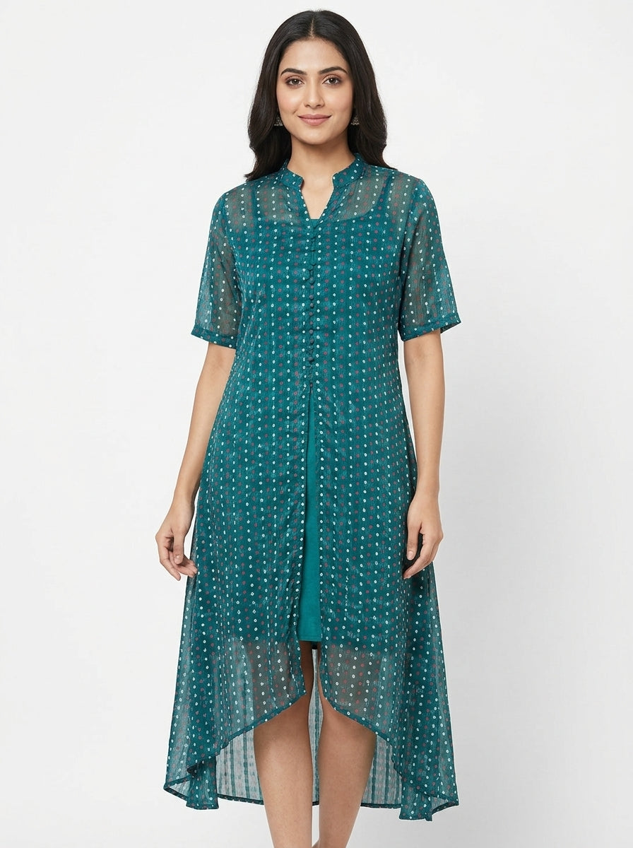 Teal Printed Regular Fit Kurti