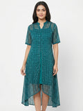Teal Printed Regular Fit Kurti