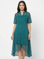 Teal Printed Regular Fit Kurti