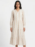 Off White Floral Print Tiered A-line Dress