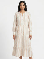 Off White Floral Print Tiered A-line Dress