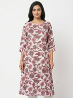 Off White & Maroon Floral Print Cotton Kurti
