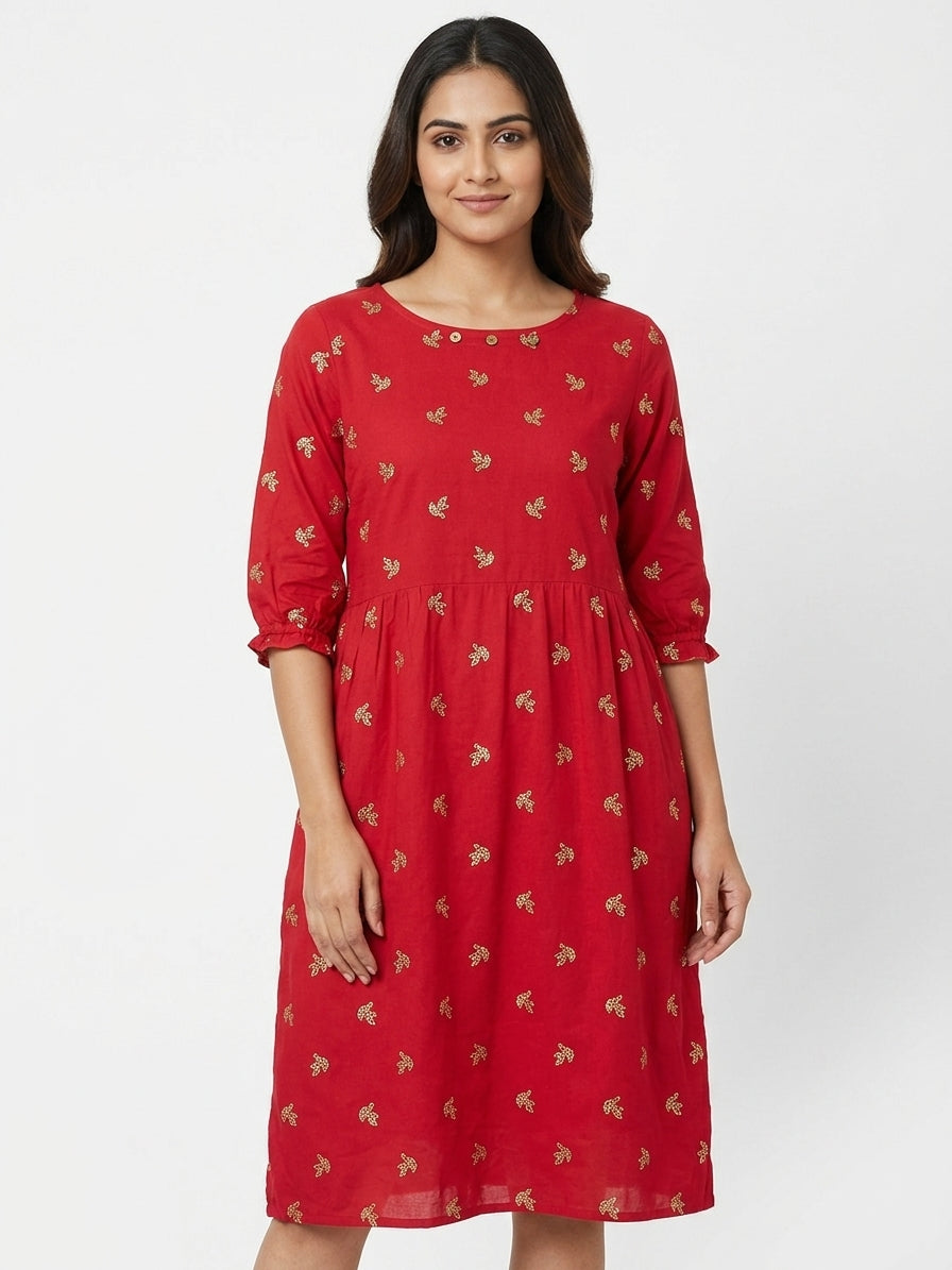 Women's Red Embellished Kurti