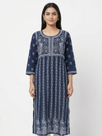 Women's Blue Embroidered Kurti