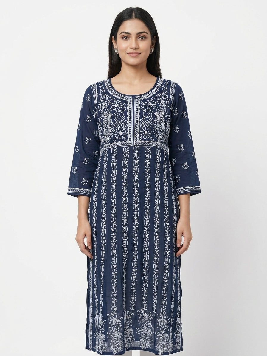 Women's Blue Embroidered Kurti