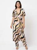Abstract Print V-Neck Empire Waist Casual Dress
