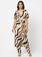 Abstract Print V-Neck Empire Waist Casual Dress