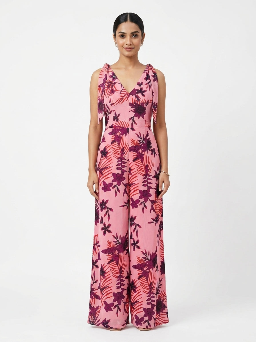 Pink Floral Printed Jumpsuit
