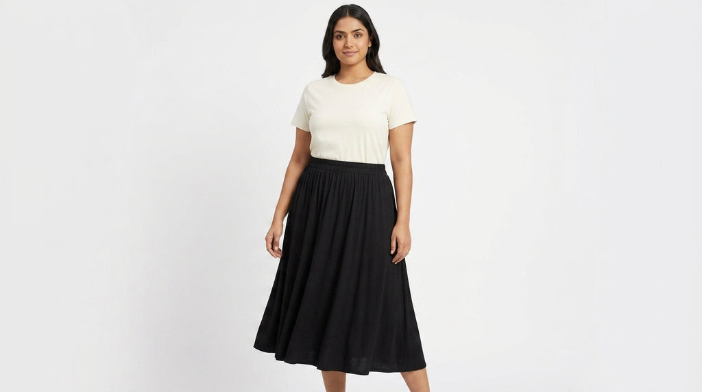 Women's Black Solid Flared Viscose Skirt