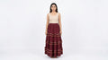Maroon Embellished Flared Tiered Skirt