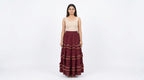 Maroon Embellished Flared Tiered Skirt