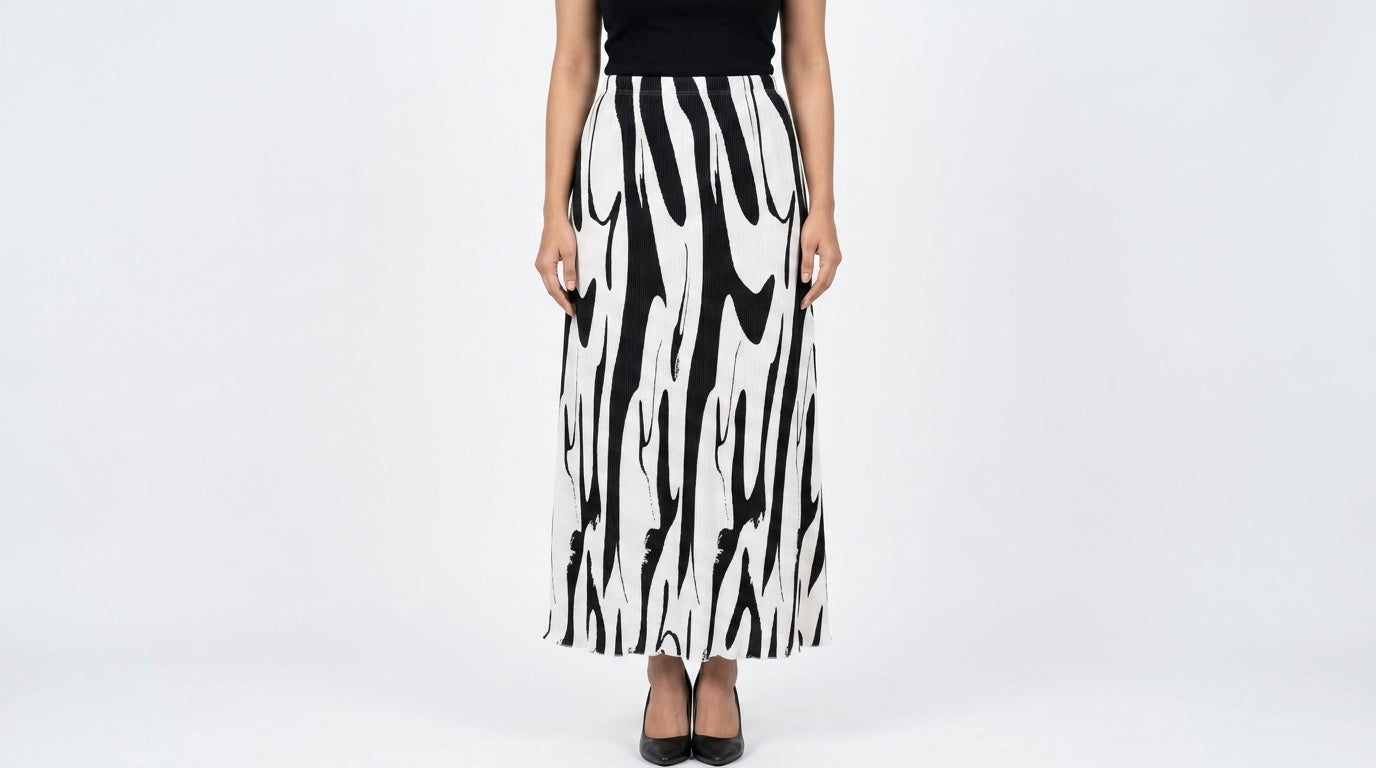 Abstract Print Pleated Flared Skirt