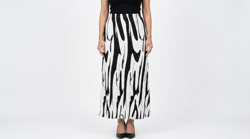 Abstract Print Pleated Flared Skirt