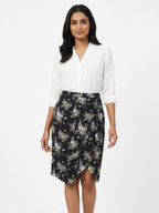 Black Floral Printed Casual Skirt