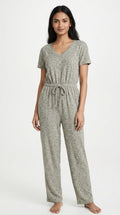 Women's Grey Textured Knit Short Sleeve Jumpsuit