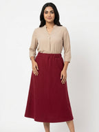 Wine Solid A-line Skirt