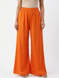 Solid Orange Flared Pallazo Pants