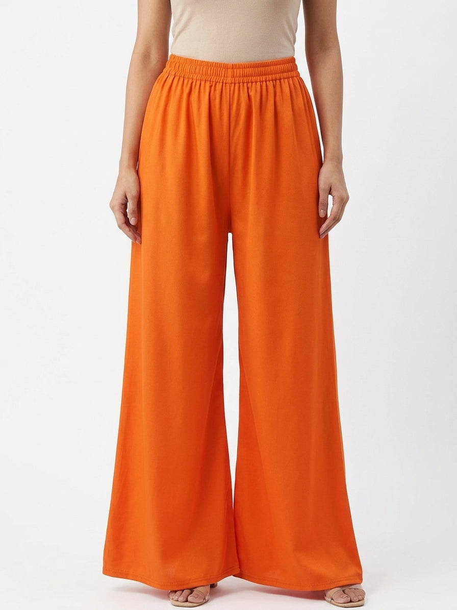 Solid Orange Flared Pallazo Pants