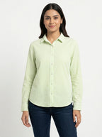 Light Green & White Striped Regular Fit Casual Shirt