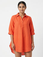 Orange Solid Relaxed Fit Linen Tunic Top