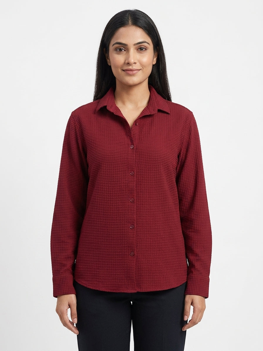Burgundy Textured Casual Shirt