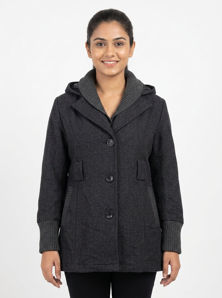 Dark Grey Hooded Casual Jacket