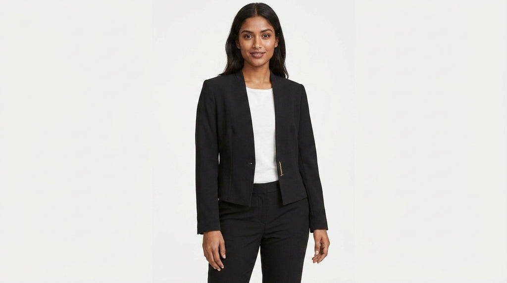 Women's Black Open Front Cropped Blazer Jacket