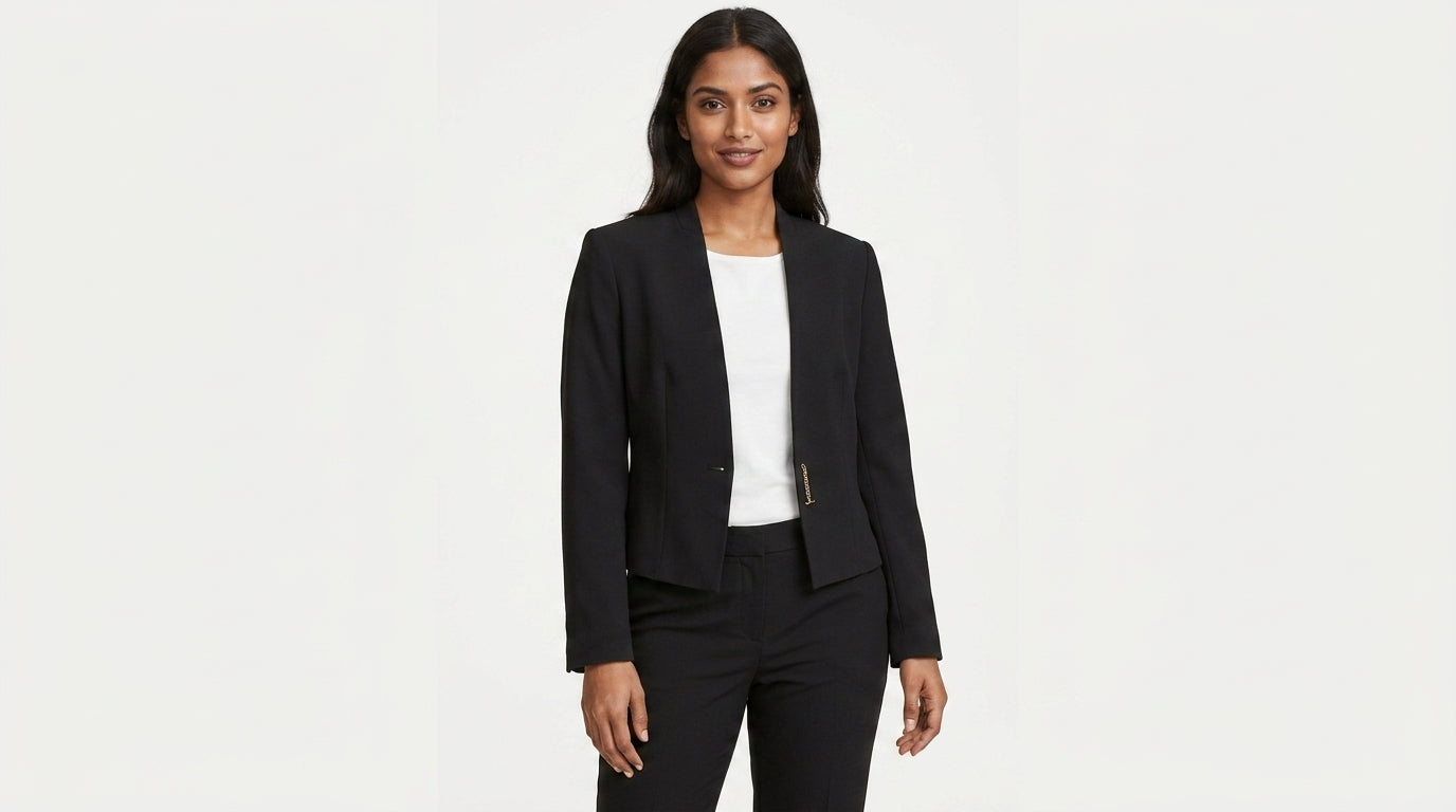 Women's Black Open Front Cropped Blazer Jacket