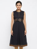 Black Ethnic Print A-line Sleeveless Kurti