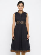 Black Ethnic Print A-line Sleeveless Kurti