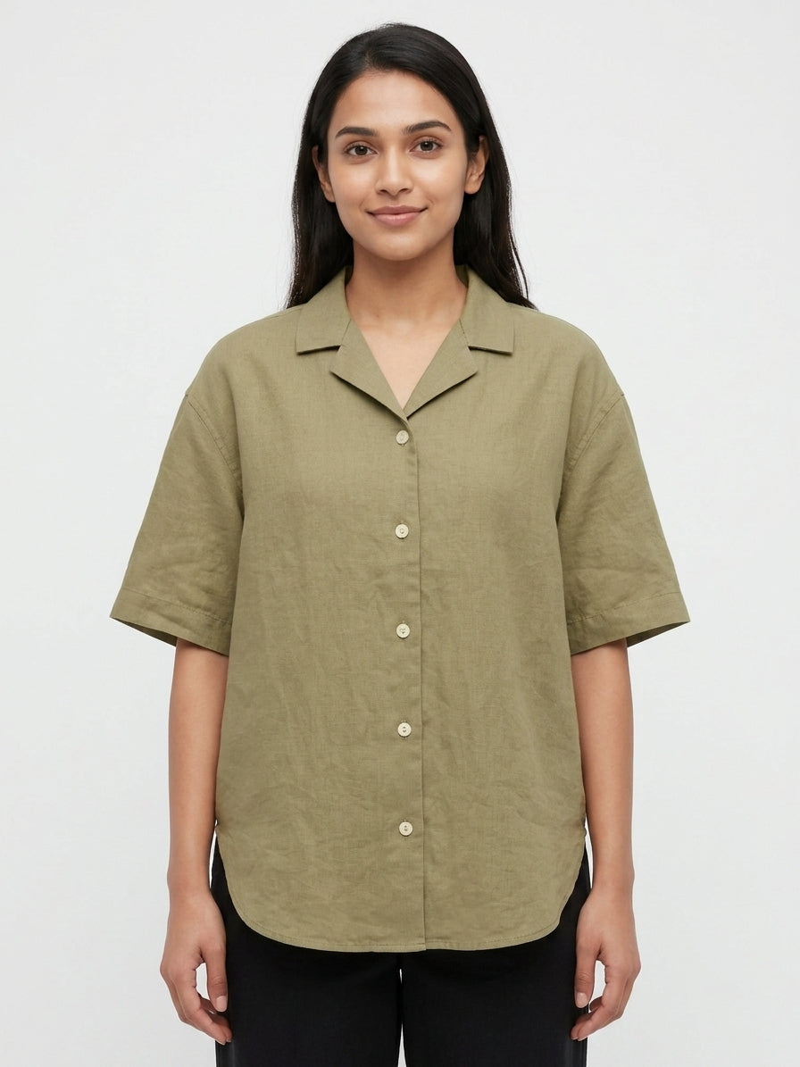 Women's Olive Solid Relaxed Fit Casual Shirt