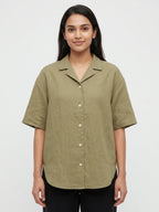 Women's Olive Solid Relaxed Fit Casual Shirt