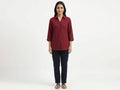 Women's Solid Red Collared Casual Shirt