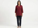 Women's Solid Red Collared Casual Shirt